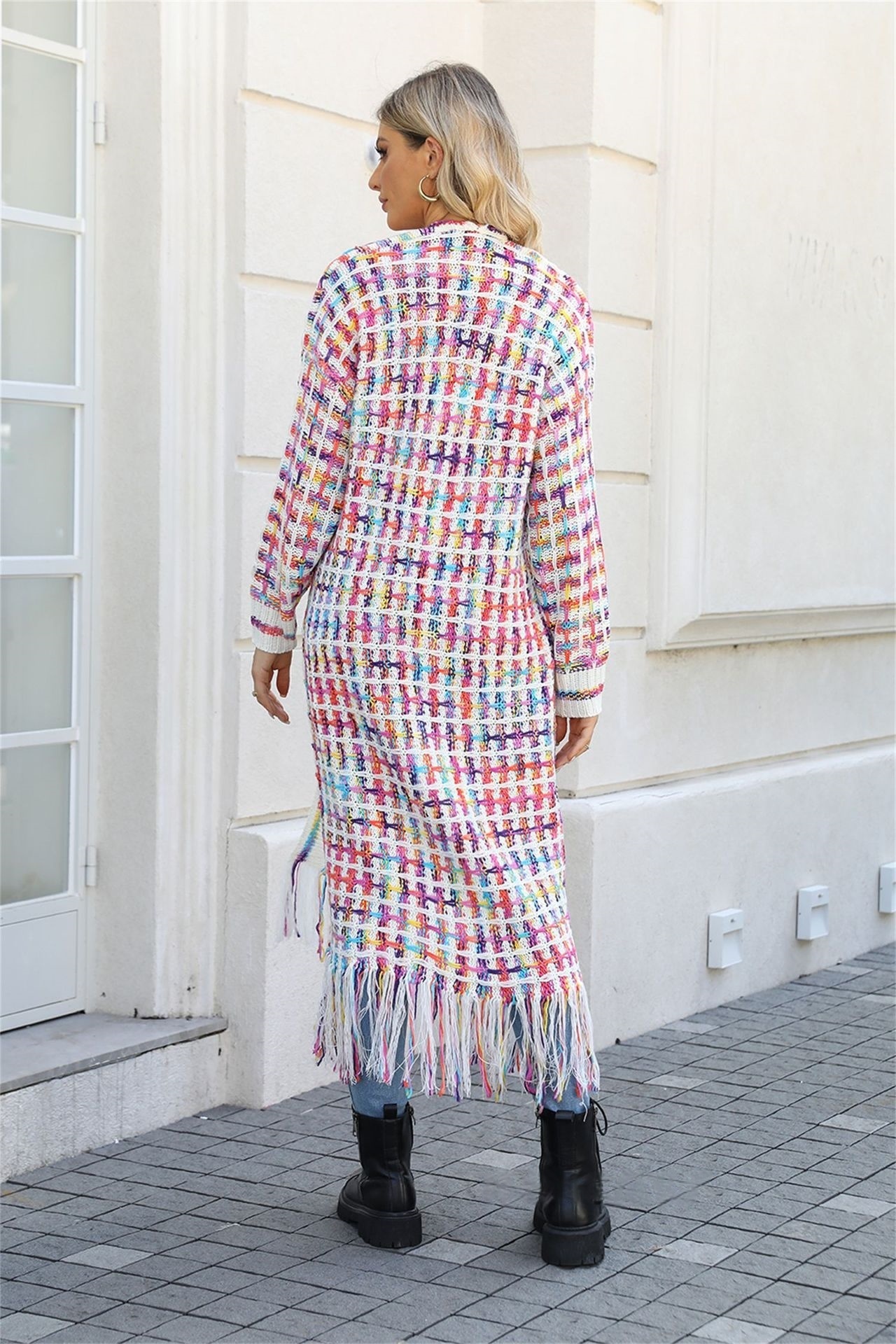 Elegant Colorful Long Cardigan Sweater Womens Large Size Knitted Sweater Coat